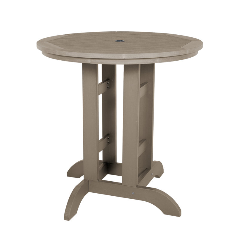 Table de salle à manger d'extérieur ronde avec trou pour parasol Tion, Brun bois, H 36 po x L 36 po x l 36 po