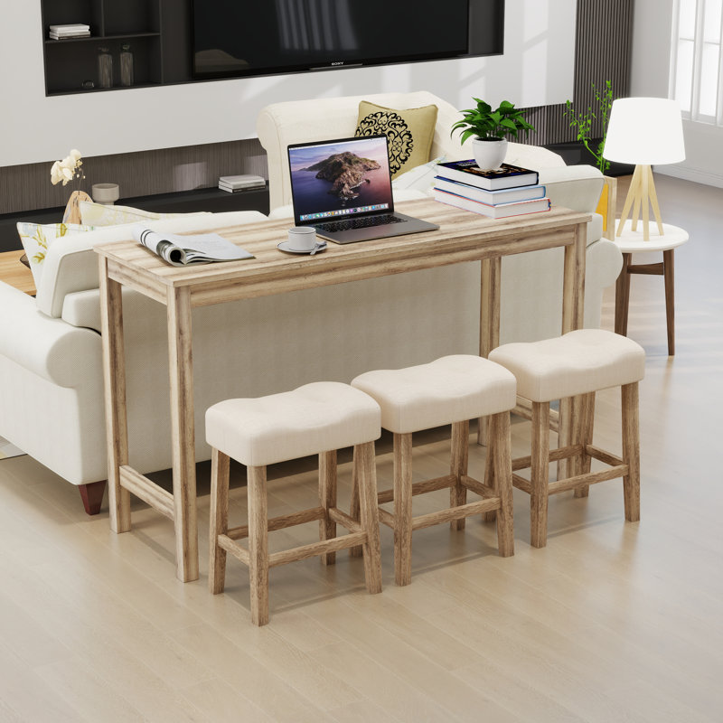 Ensemble de table de bar 4 pièces avec prise et 3 tabourets, table de salle à manger élégante et chaises, Brun