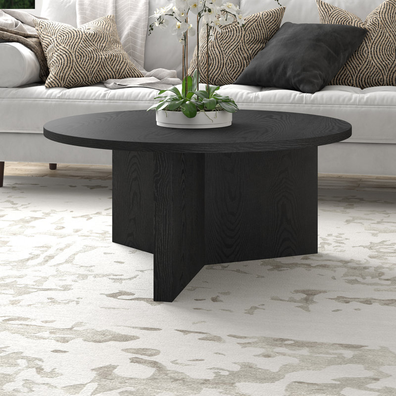 Table basse ronde de 36 po de large Anders en grain noir, Grain noir, H 17 po x l 36 po x P 36 po