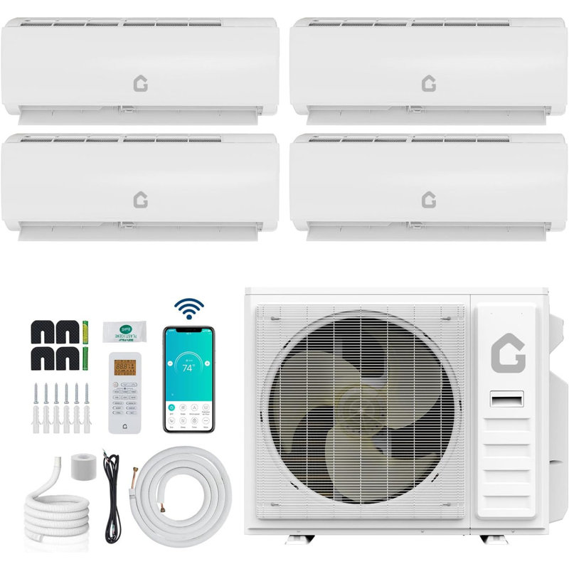 Système de mini-pompe à chaleur et climatisation à deux zones Garvee 35 000 BTU, unités intérieures 9 000 et 12 000 BTU, 19 SEER2 Wi-Fi, 208 à 230 V, ensemble de lignes de 16 pi, couverture multi-pièces de 1 600 pieds carrés