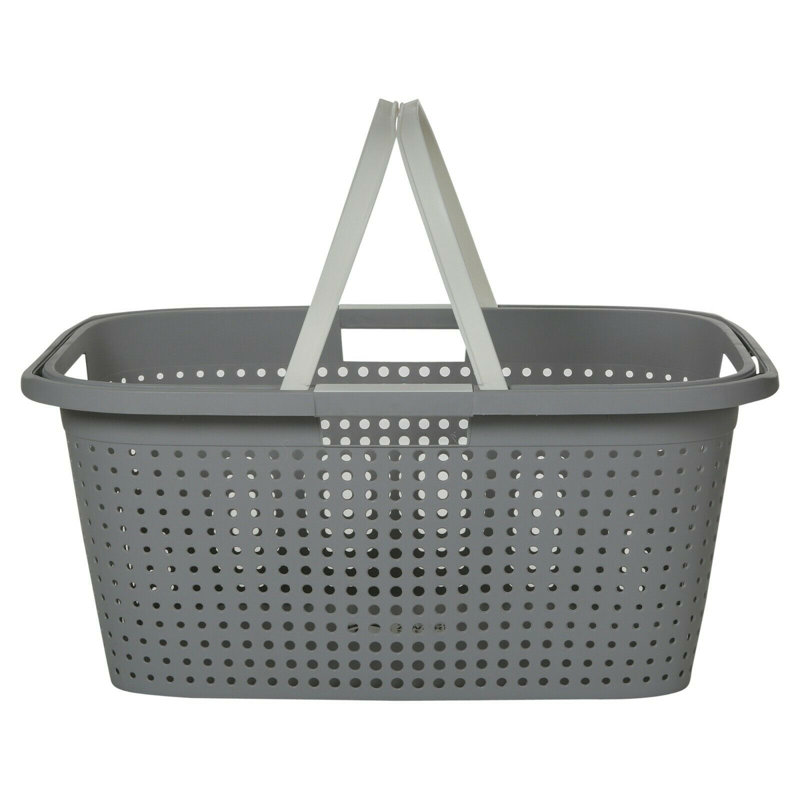 Plastic Laundry Basket with Handles, Grey