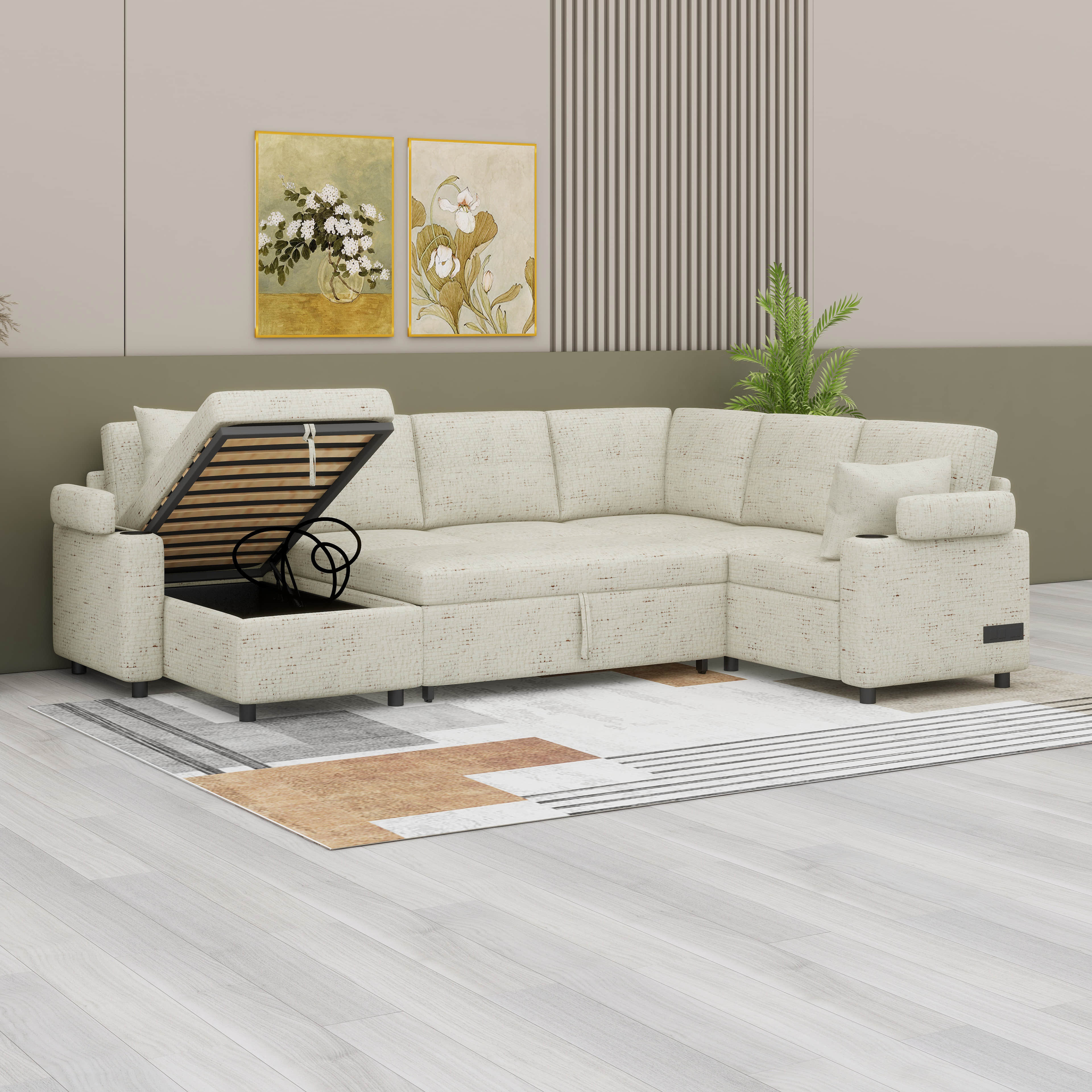 Hokku Designs Sectional Sleeper Sofa With Pull Out Bed, U Shaped Seat ...