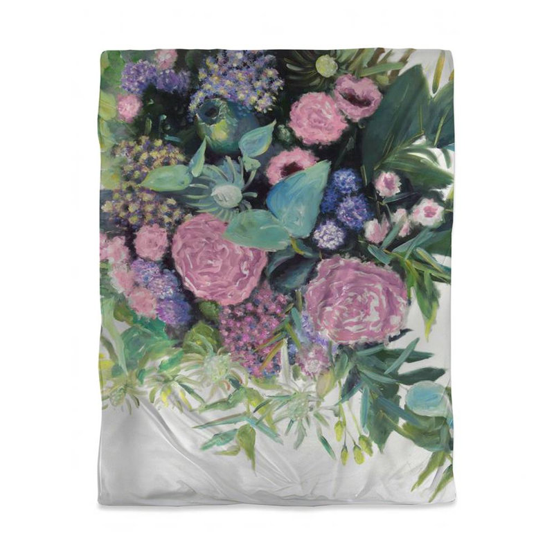 Housse de couette Melody of Fuchsia Décoration florale, Housse de couette pour lit simple, Mauve / rose / vert floral 4