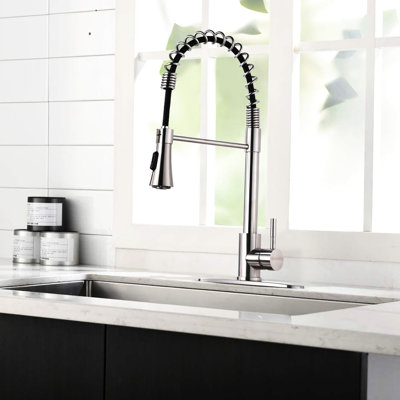 Commercial Kitchen Faucet In Brushed Nickel - Scratch Pull Down With Extended Hose For Comprehensive Sink Cleaning And Easy To Maintain 360 Degree Swivel Function Versatile Use