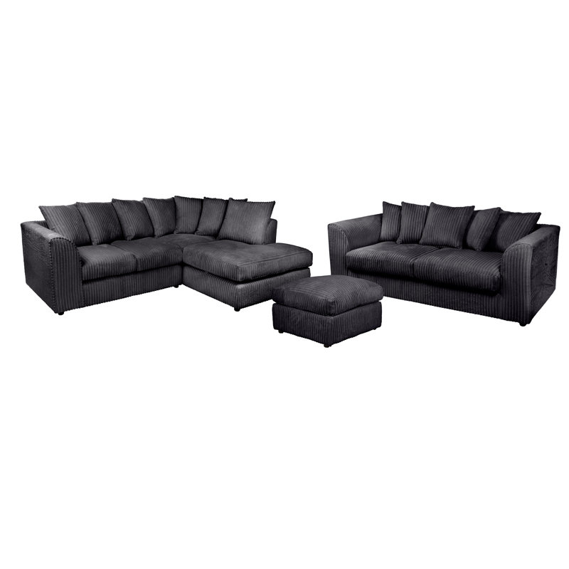 Moana 3 - Piece Living Room Set, Right Hand Facing, Black