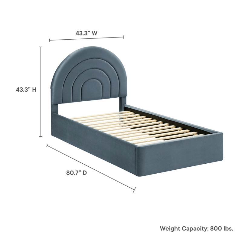 Lit plateforme en velours Solana Performance, Simple, Bleu cadet