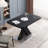 Modern Stretchable Square Dining Table With Printed Black Marble Table Top And MDF X-Shape Table Legs And Metal Base-732818412-715202739