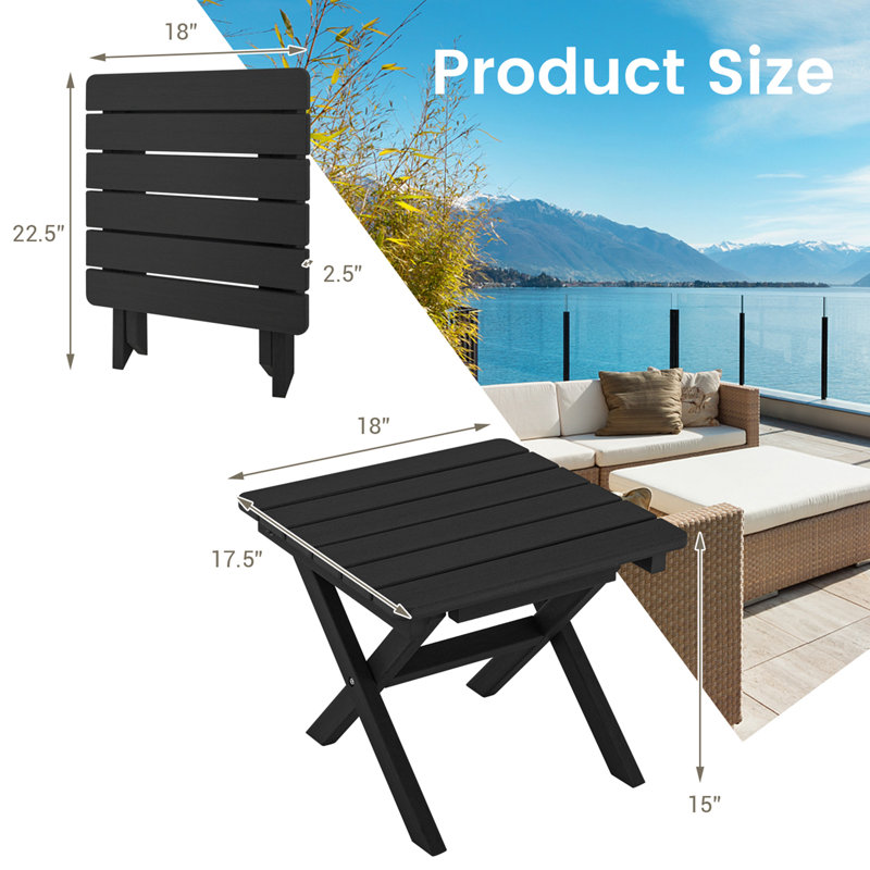 Table d'appoint pliable Ebern Designs Hdpe Adirondack, Noir
