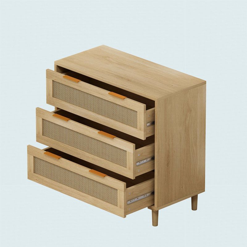 Armoire de rangement en rotin 3 tiroirs, Chêne