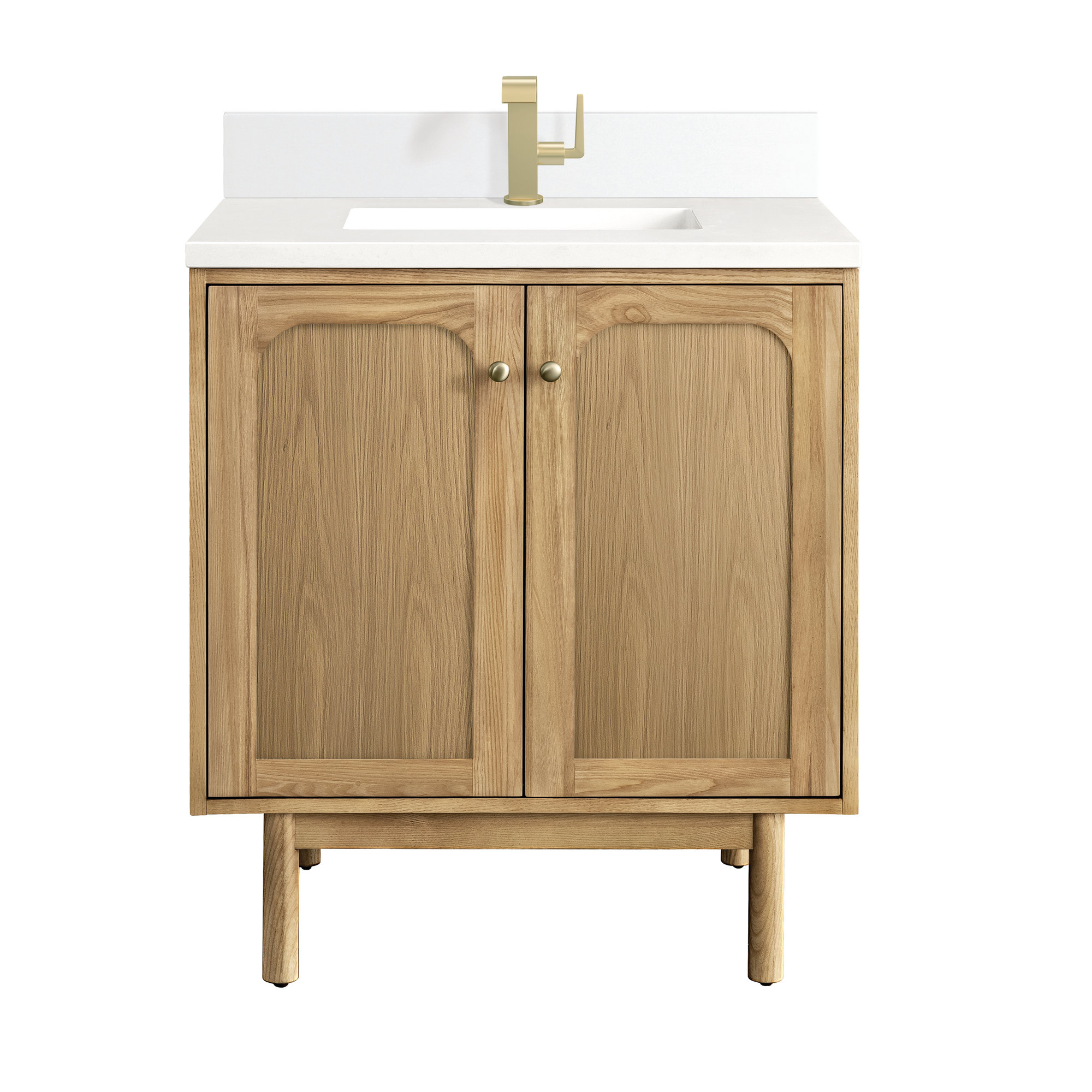 Laurent 30'' Single Bathroom Vanity, Single-Hole, Light Natural Oak, White Zeus