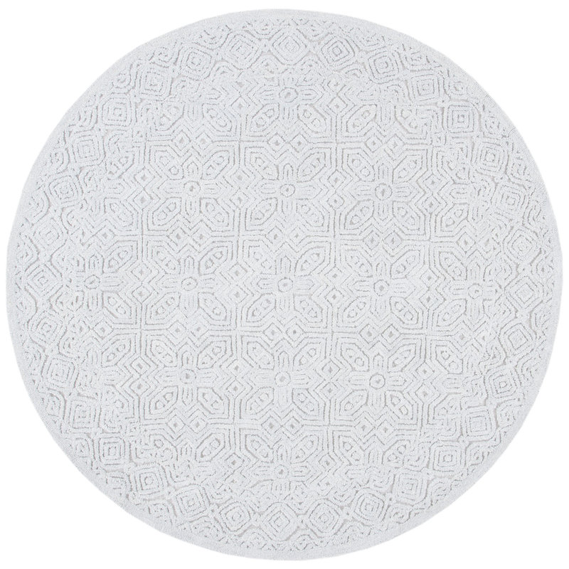 Thionville Hand Tufted Wool/Cotton Abstract Rug in Silver, Round 6'