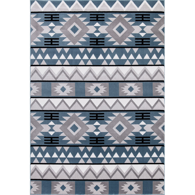 Tapis bleu / gris Paugh Southwestern, Rectangle 9 pi 2 po x 12 pi 6 po