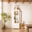 Vitrine 71 po autoportante rembourrée avec plafond à DEL 5 couleurs, 2 tiroirs de rangement, armoire à vin, porte vitrée, tablettes réglables, vue panoramique à 180 ° pour le style bar - vue blanche, décor de cuisine