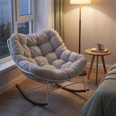 Chaise berçante d'extérieur, chaise berçante confortable avec coussin pour balcon, véranda, gris