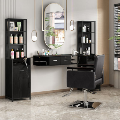 Salon Station for Hair Stylist, Barber Station with 3 Hot Tool Holders ,Black