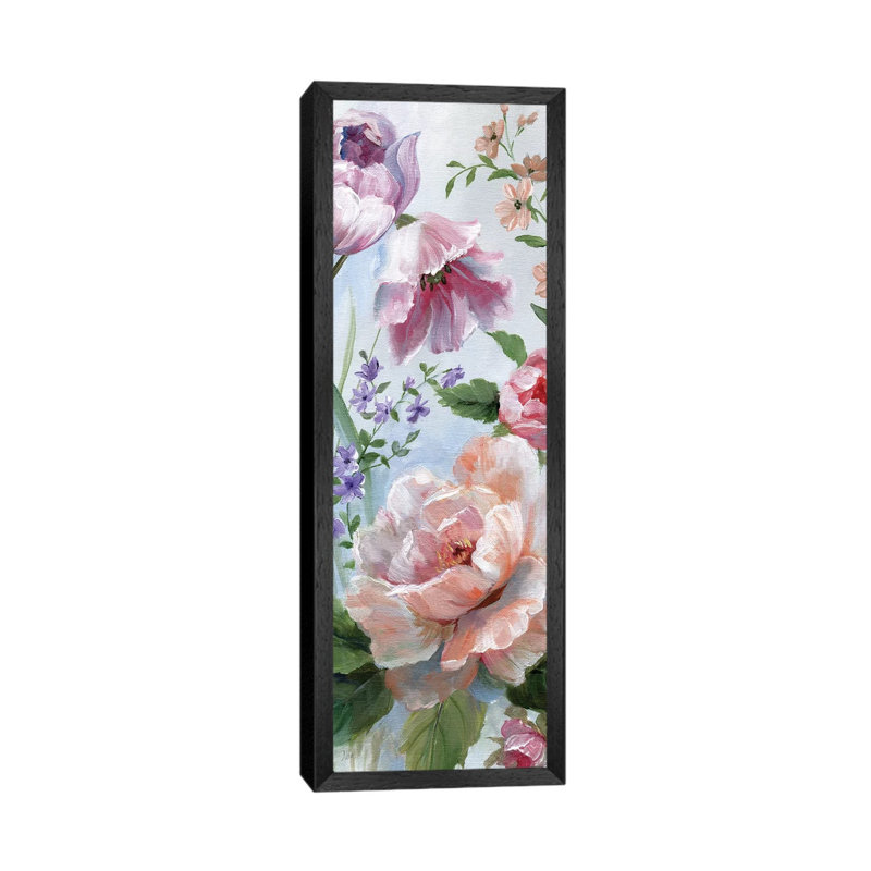 Romantic Botanical II by Nan - Panoramic Painting on Canvas, Black Framed, 30.48 cm H x 91.44 cm W