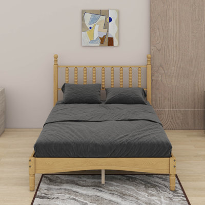 Structure de lit en bois avec tête de lit à broche, support à lattes en bois, lits à broche de style rétro