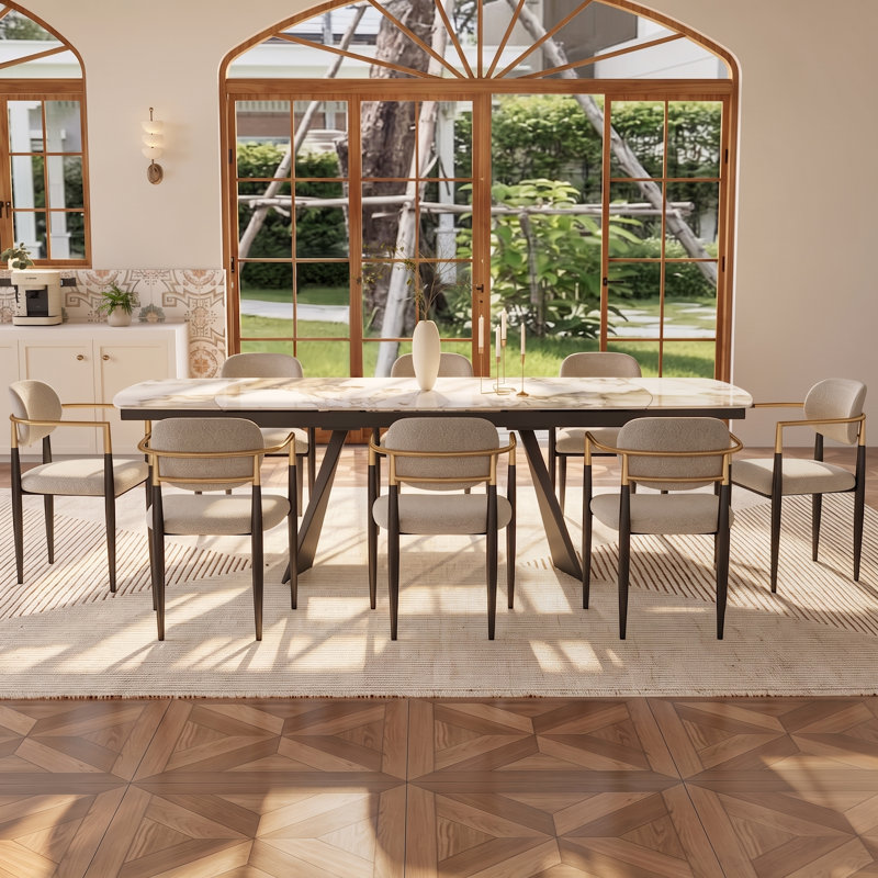 Ensemble de table de salle à manger extensible pour 8, table en pierre frittée 9 pièces avec 8 chaises, grande cuisine moderne et ensemble de salle à manger