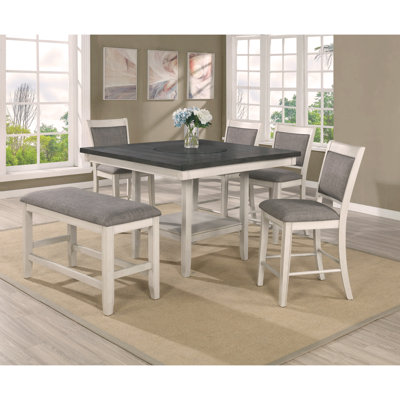 Charming Wooden Counter Height Chair With Linen Seat And Footrest For Stylish Living