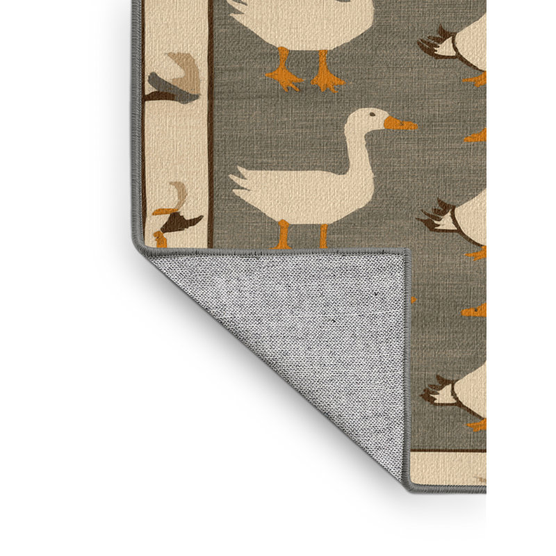 Washable Geese Farm Area Rug, Round 6'