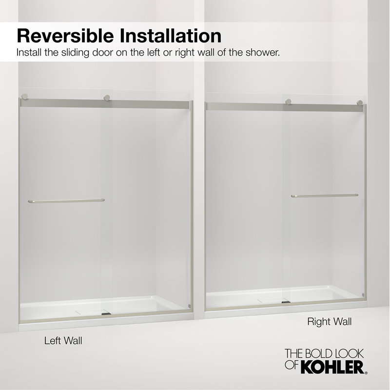 Revel 59.63'' x 55.5'' Double Sliding Semi-Frameless with CleanCoat® Technology, Anodized Brushed Nickel, Frosted