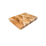 Acacia Herringbone Rectangular Cutting/Serve Board With Inset Handles, Large