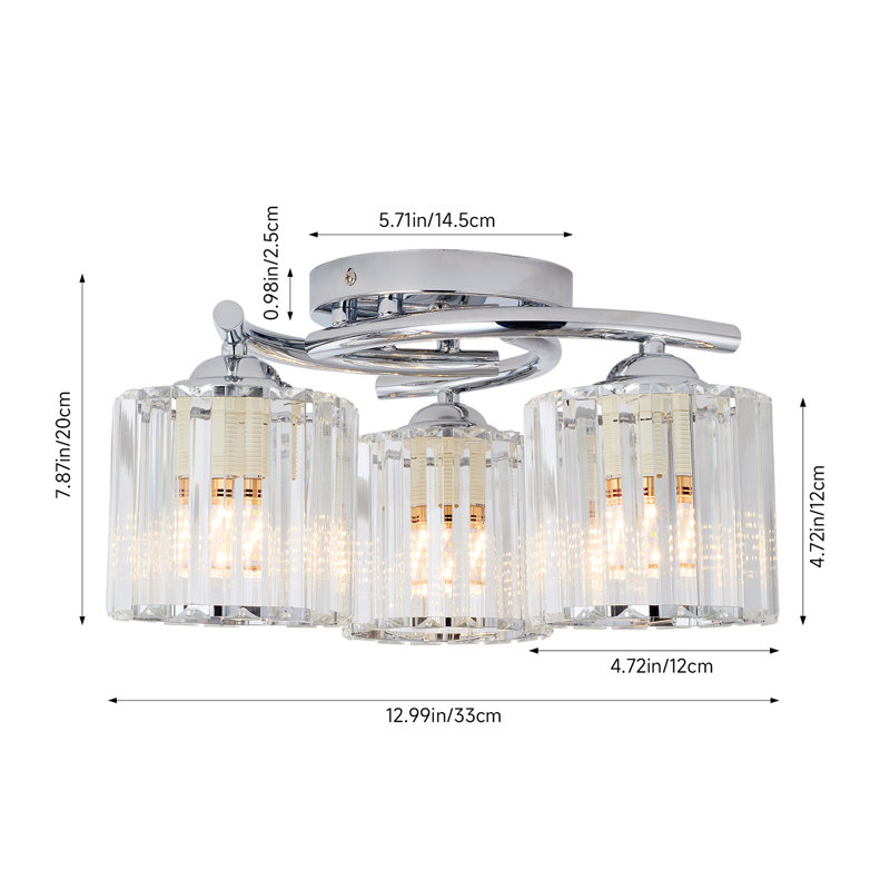 Glass Semi Flush Mount, Silver, Silver