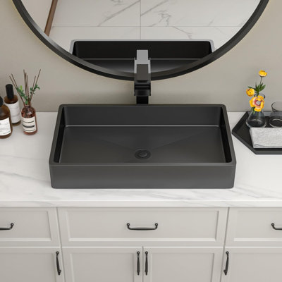 Lavabo vasque de salle de bain noir 24 po, lavabo vasque noir 24 po x 14 po en acier inoxydable au-dessus du comptoir Lavabo vasque rectangulaire en placage de titane de calibre 16, LOF-BS2414B