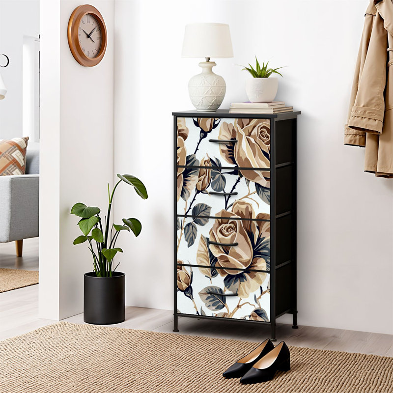 4 Drawer Dresser for Bedroom, Narrow Chest of Drawers, Wooden Top and Study Iron Frame 18"x37.5"-(WxH)