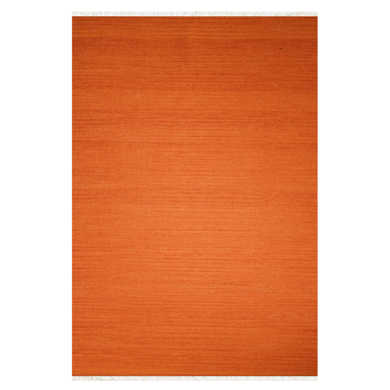 Alithea Hand Woven Flat Weave Kilim Wool Eco-Friendly Area Rugs - Rectangle, Dark Orange Color, Plain Solid Design, Low Pile Handmade Area Rugs for Living Room, Bed Room