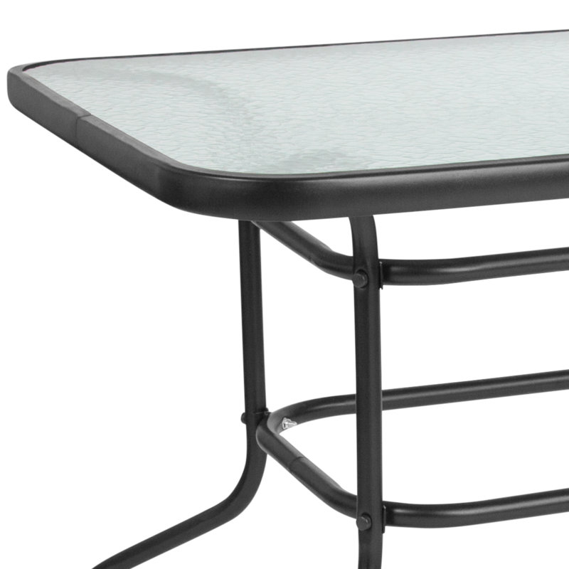 Amlie 31.5" x 55" Rectangular Tempered Glass Metal Patio Table with Umbrella Hole by Flash Furniture, Black