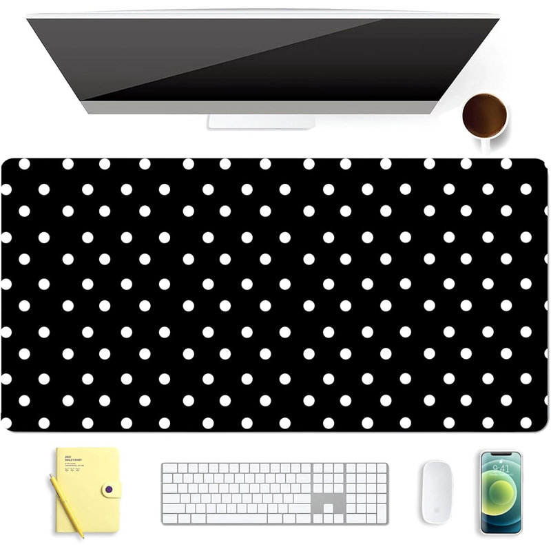 Mignon tapis de souris à clavier de jeu noir à pois blancs, protecteur de tapis de bureau à domicile en cuir antidérapant, grand bloc-notes de bureau pour ordinateur portable avec pavé d'écriture 31,5 po x 15,7 po