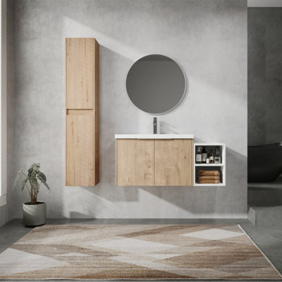Meuble-lavabo mural 42 po avec lavabo et armoire latérale, portes à fermeture douce 42 po