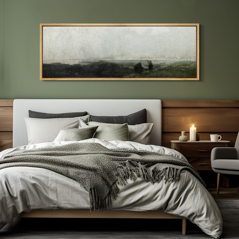 «Rustic Countryside Misty Coastal Landscape Subdued Tones», reproduction d'art sur toile, H 20 po x l 60 po, Natural