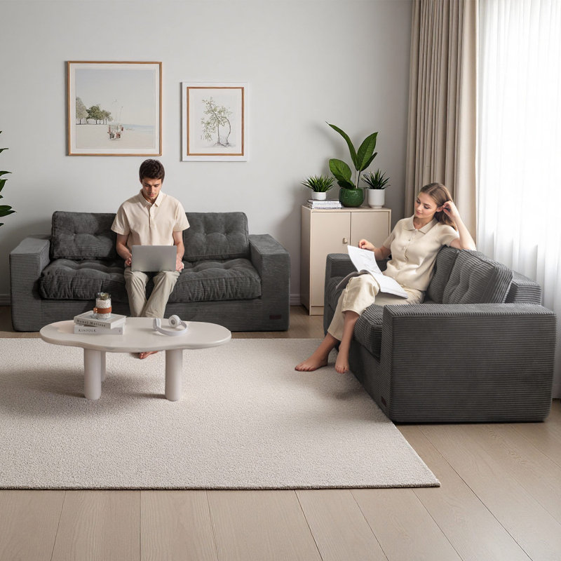 Boneless 3 Seater Beige Couch For Living Room Boneless Couch With Tufted Cushion And Backrest Upholstered Floor Sofa