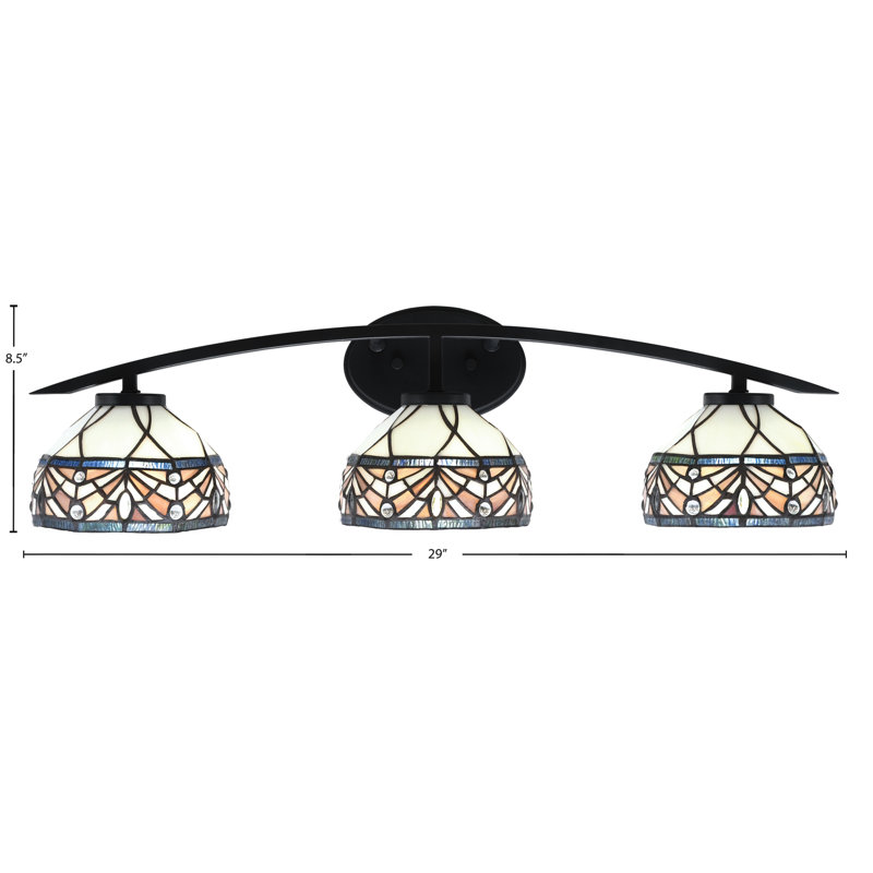 Barre d'éclairage de salle de bain 3 lumières avec verre d'art merlot royal 7 po, Noir mat