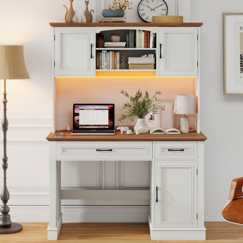 Farmhouse 47" Executive Desk With Hutch, Brown