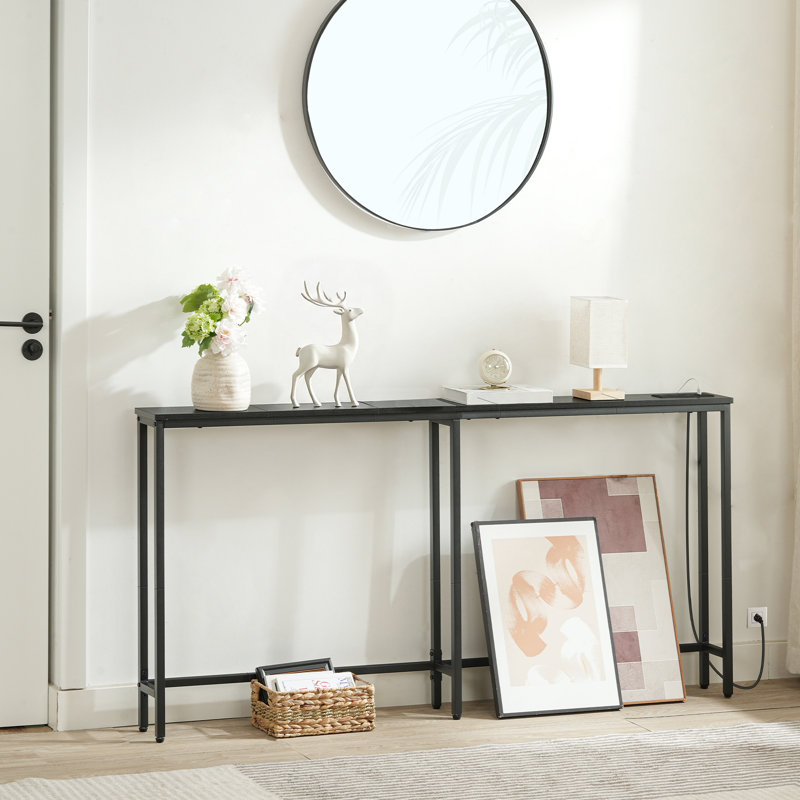 Canapé-console avec prise de courant Castiglione, H 31,5 po x l 63 po x P 5,9 po, Noir, noir, noir, noir