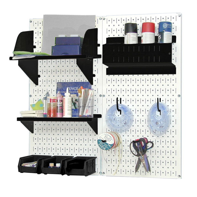 Hobby Craft Pegboard Organizer Storage Kit, White and Black