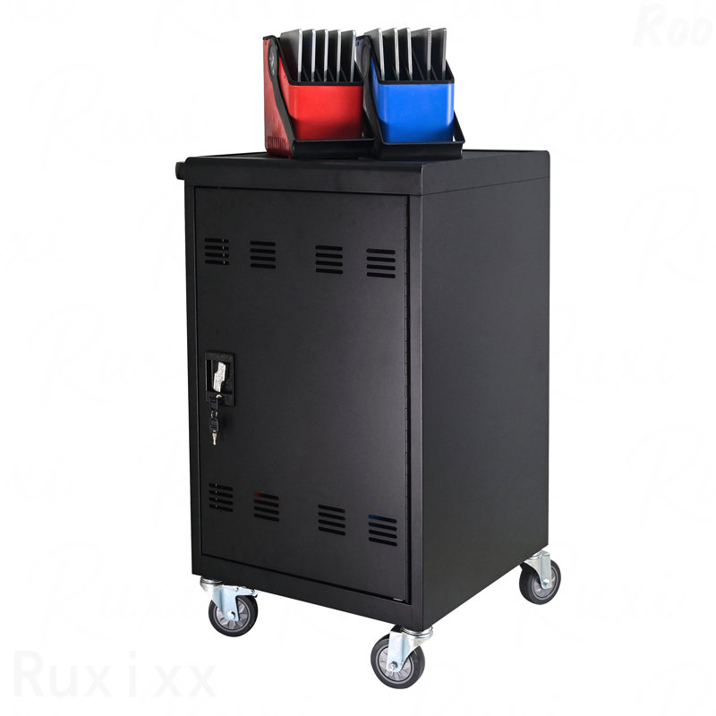 Tablette pour ordinateur portable 32-Bits-Dispositif en plastique pour chariot de charge mobile comprenant des diviseurs de gestion des câbles, un compartiment de rangement pour les pinces à câbles et des portes amovibles