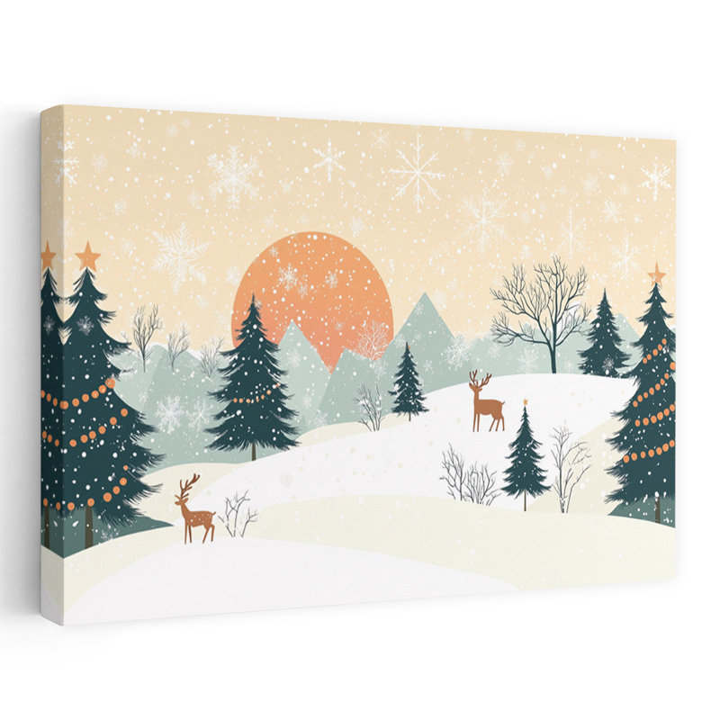 Snowy Christmas Scene Peaceful Rustic Serene Christmas Tree, H 32 po x l 48 po