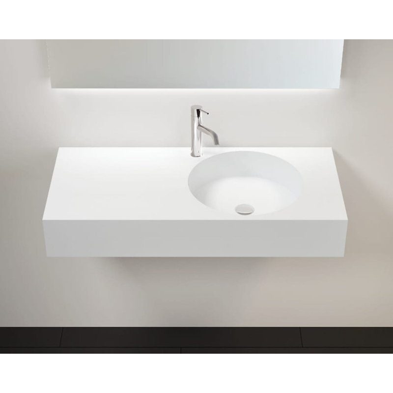 Badeloft 39.4" x 17.7" Rectangular Stone Resin Wall Mounted Bathroom Sink with Overflow WT-02-B-G in Glossy White