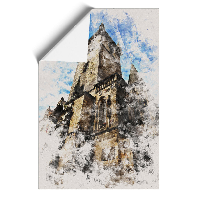 Old Town Hall in Prague Watercolour - Frameless Print, 59cm H x 42cm W x 0.1cm D