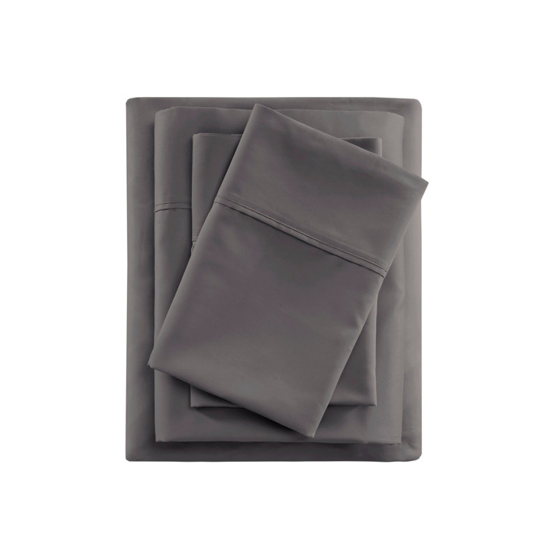 Cooling Cotton Blend Sheet Set, King Sheet Set with 2 Pillowcases, Charcoal