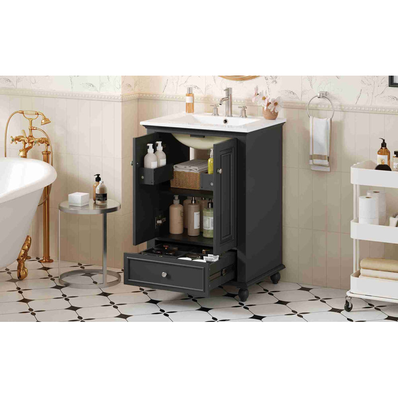 Meuble-lavabo 24 po avec lavabo en céramique, Black