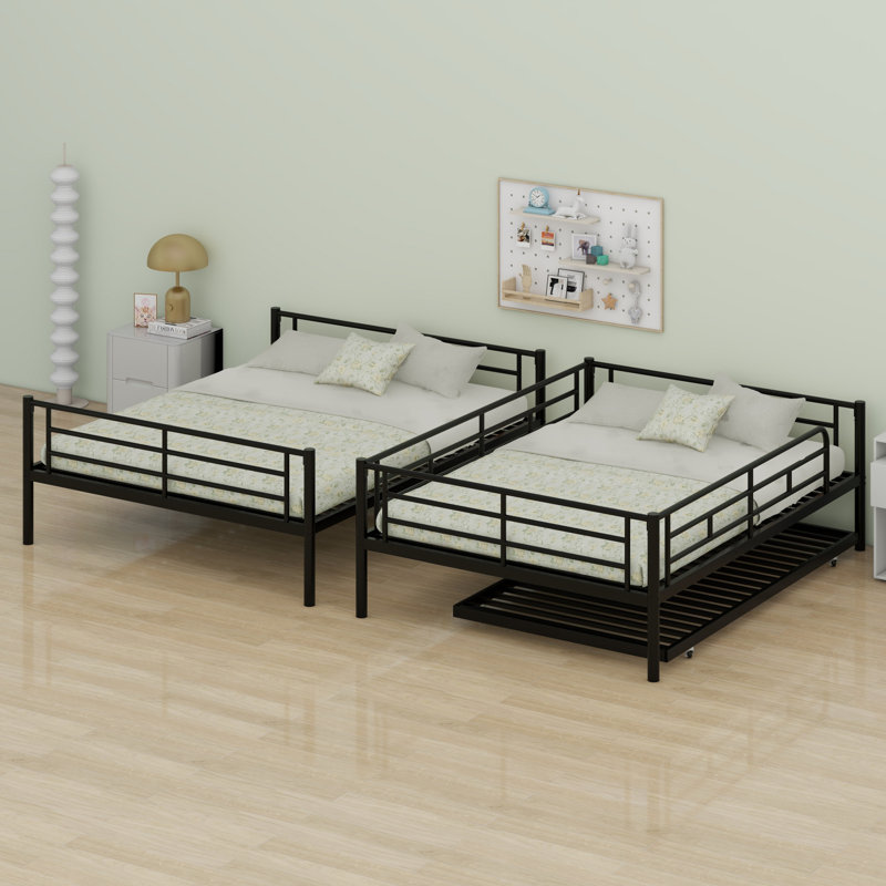 Metal Bunk Bed With Trundle, Black