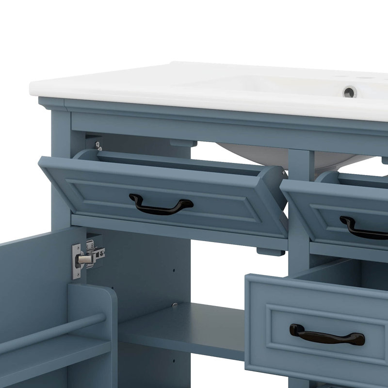 36 In Bathroom Vanity With Sink, Soft-Closing Door, Drawers And Flip-Out Drawers, Bathroom Vanity Sink Cabinet With Adjustable Shelves