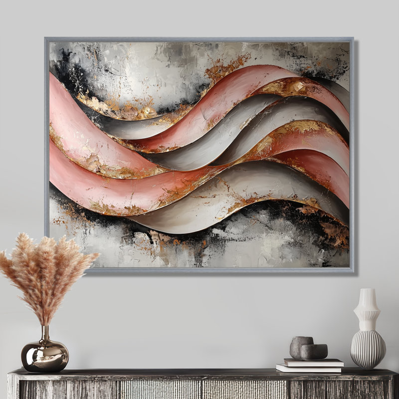 «Kinetic Energy Of Optical Waves V», art mural sur toile Op Art, H 34 po x l 44 po, Picture Framed, Argent argent