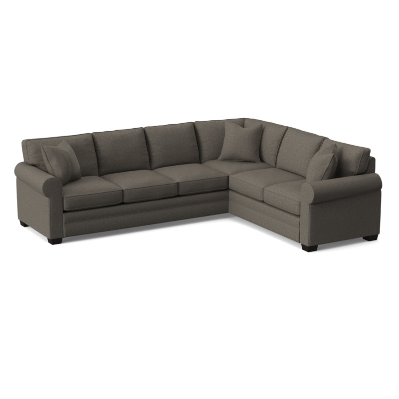 Bedford Upholstered L-Sectional, Gray Sugar Performance; 0863-84, Right Hand Facing, Java Finish