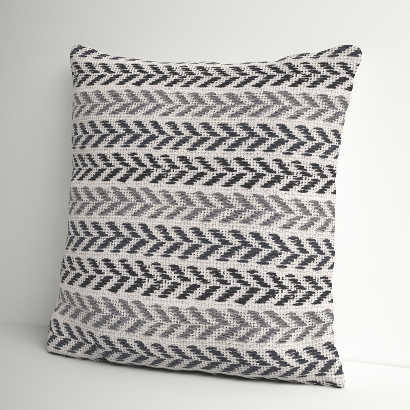 Hand Woven Chevron Square Cotton Throw Pillow and Insert, Polyester, Gray/Black
